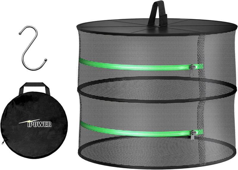 I-Power Herb Drying Rack 2-Layer Hanging Mesh with Zippers for Hydroponics Plant, Seed and Bud Fit in Grow Tents, Closets and Outdoor - Image 1